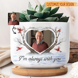 Custom Photo Planted To Celebrate A Life Well Lived, Memorial Personalized Home Decor Ceramic Plant Pot, Sympathy Gift For Family Members