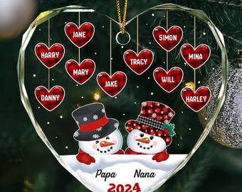 Pappa Nana snögubbe jul morföräldrar, anpassad cirkel glasprydnad, snögubbe mamma julprydnad, julminne, barnbarnsprydnad