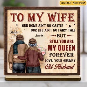 Placa de madera personalizada de 2 capas con base plana para mi reina, regalo para pareja mayor, regalos de San Valentín, regalo romántico, regalos para ella