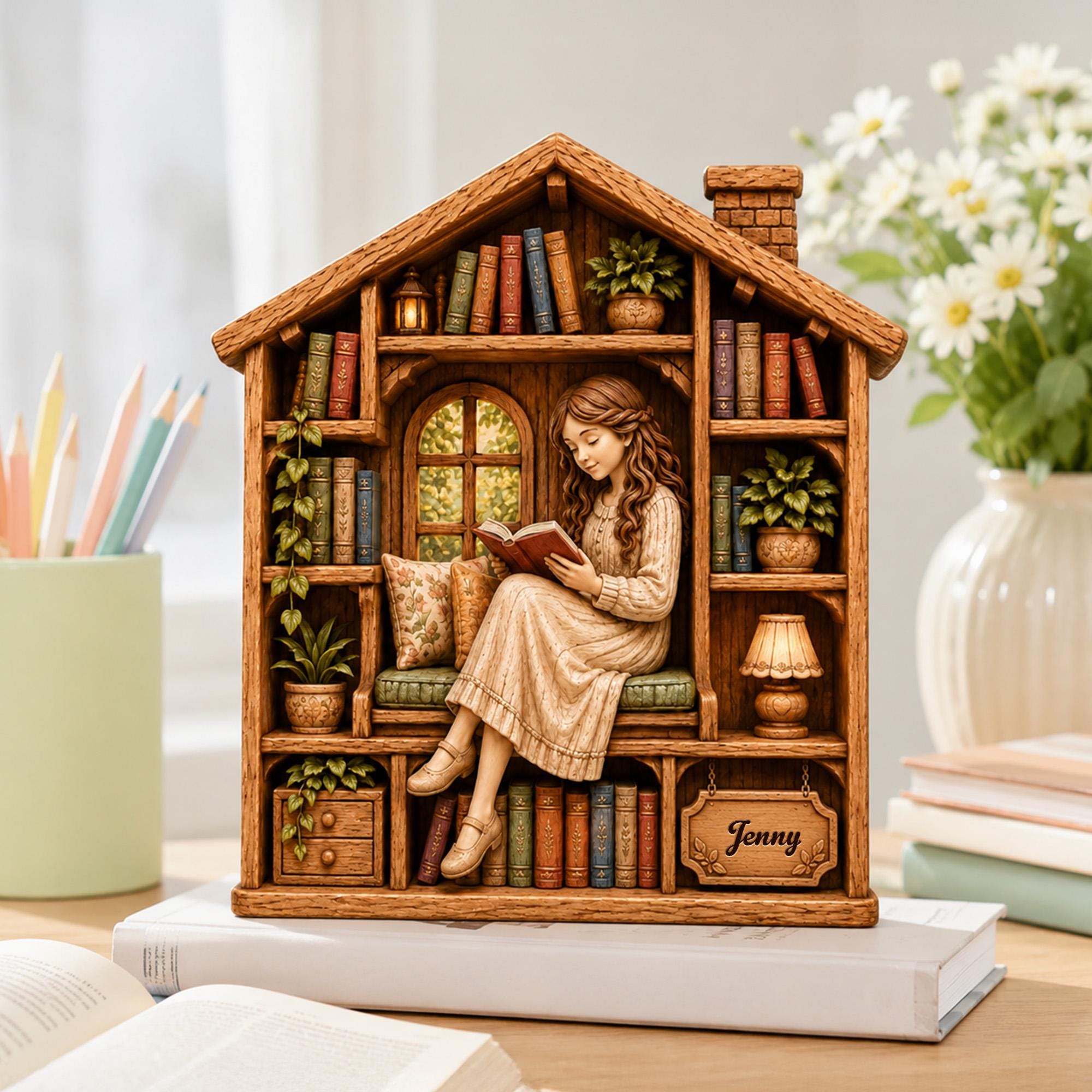 Personalized 3D Girl Who Loves Books Wooden Acrylic Decor, Just a