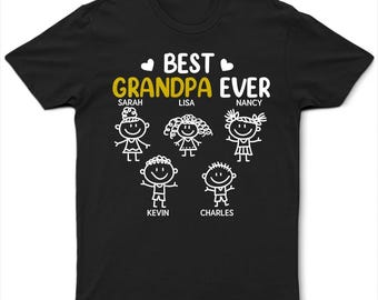 Beste vader opa ooit kind Stick Figures - Gepersonaliseerde T-shirt, cadeau voor papa, opa, Vaderdagcadeau, hand vader cadeau, familiecadeau