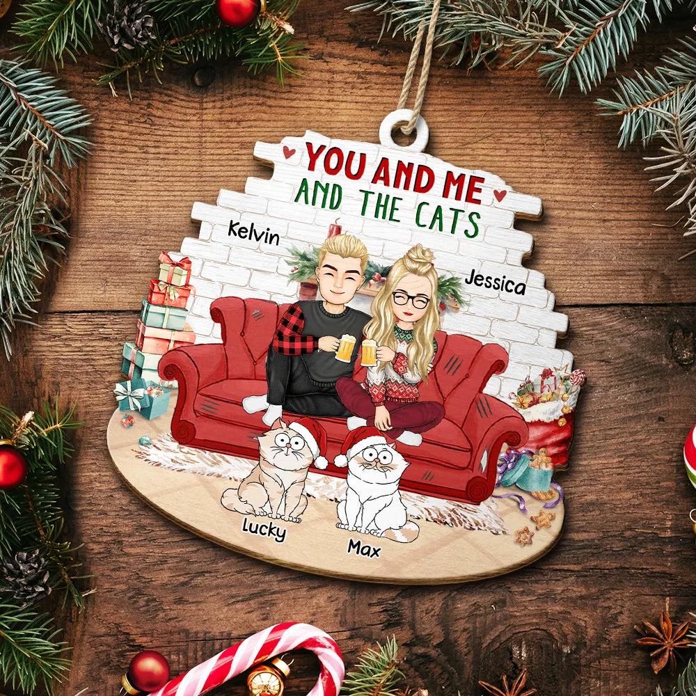 You & Me And The Cat 3D Effect Couple - Personalized Custom