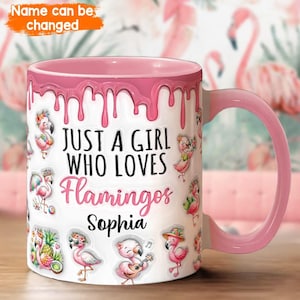 Bara en tjej som älskar flamingos personlig anpassad accentmugg, flamingodamugg, söt flamingopresentidé, personliga presenter 2025, rolig mugg