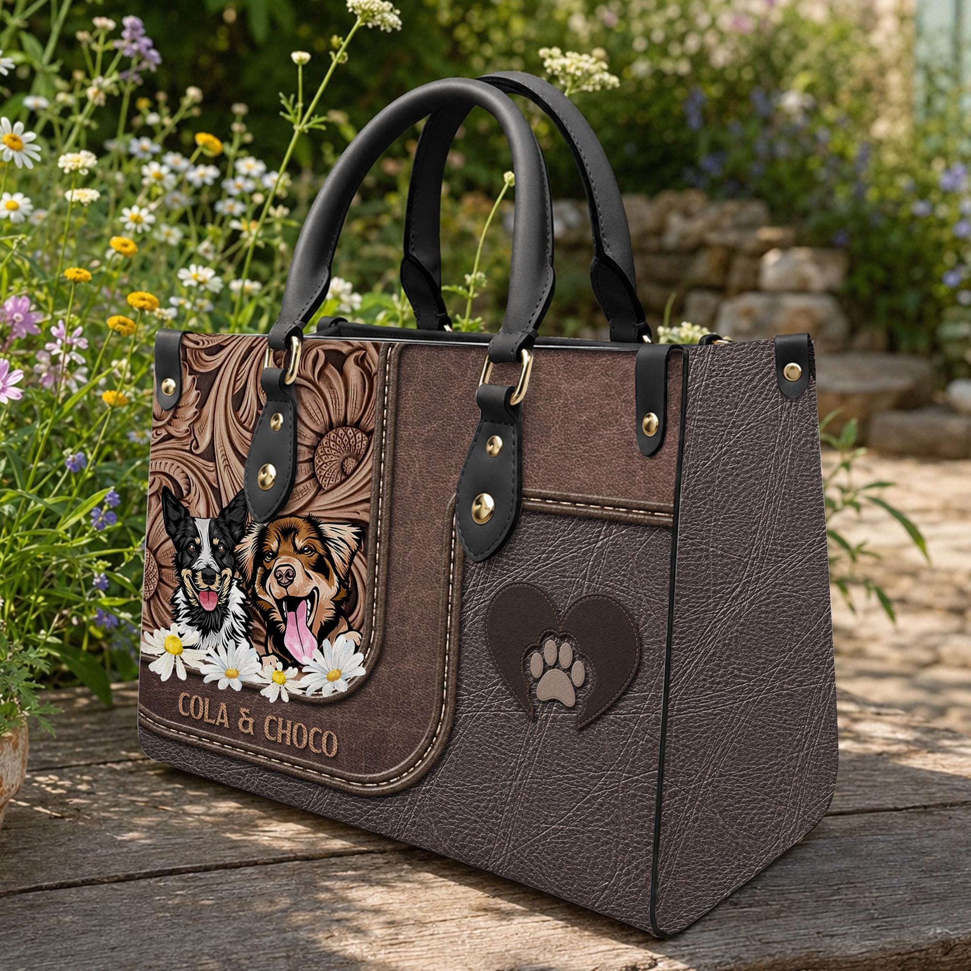 Personalized Dog Leather Handbag For Women, Custom Pet Portrait Tote Bag, Beagle French Bulldog PU Leather Bag, Dog Mom Gift, Dog Gift 2026