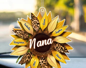 Nana, Mom, Auntie Family Sunflower Birthday, Loving Gift For Mother, Grandma, Grandmother, Personalized Acrylic Car Hanger, Custom Gift 2025