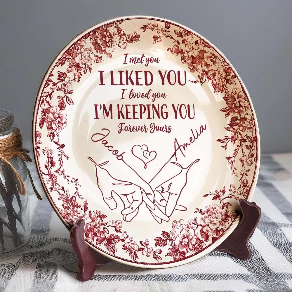 I'm Keeping You Forever Chinoiserie Toile De Jouy Style Couple Personalized Ceramic Plate Gift For Husband Wife, Anniversary, Custom Plate