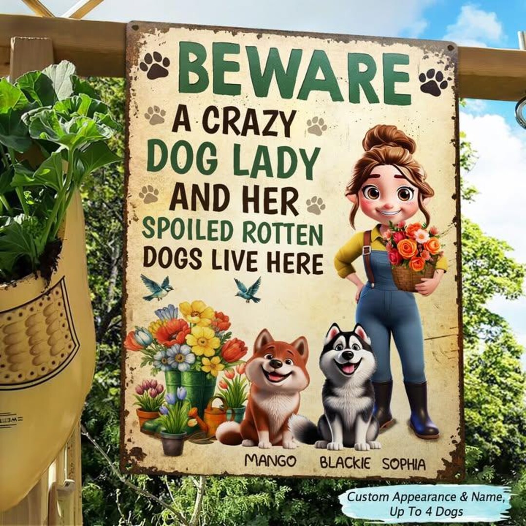 A Crazy Dog Lady and Her Dogs Live Here - Personalized Classic Metal ...