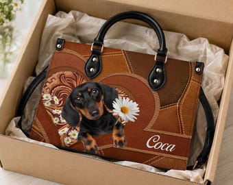 Custom Dog Leather Handbag For Women, Custom Pet Portrait Tote Bag, Beagle French Bulldog PU Leather Bag, Dog Mom Gift, Dog Gift 2026