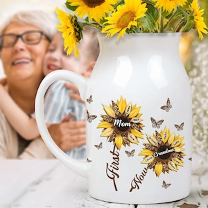 First Mom Now Grandma Personalized Grandma Ceramic Flower Vase, In Loving Memory Flower Vase, Memorial Vase for Mothers Day