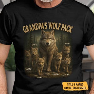 Meute de loups de papa - T-shirt unisexe personnalisé personnalisé pour la famille - Fête des pères, cadeau pour papa, grand-père, cadeau fête des pères, cadeau papa main