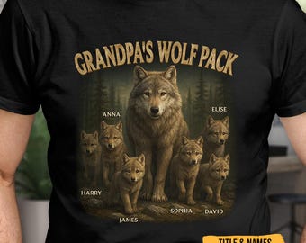 Papa&#39;s Wolf Pack - Camiseta unisex personalizada para la familia - Día del Padre, regalo para papá, abuelo, regalo del Día del Padre, regalo de mano para papá