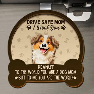 安全運転ママパパ 3D効果犬パーソナライズカスタム形状車バイザークリップ、犬ロス記念品、お悔やみと思い出のギフト、犬GIF、面白いギフト
