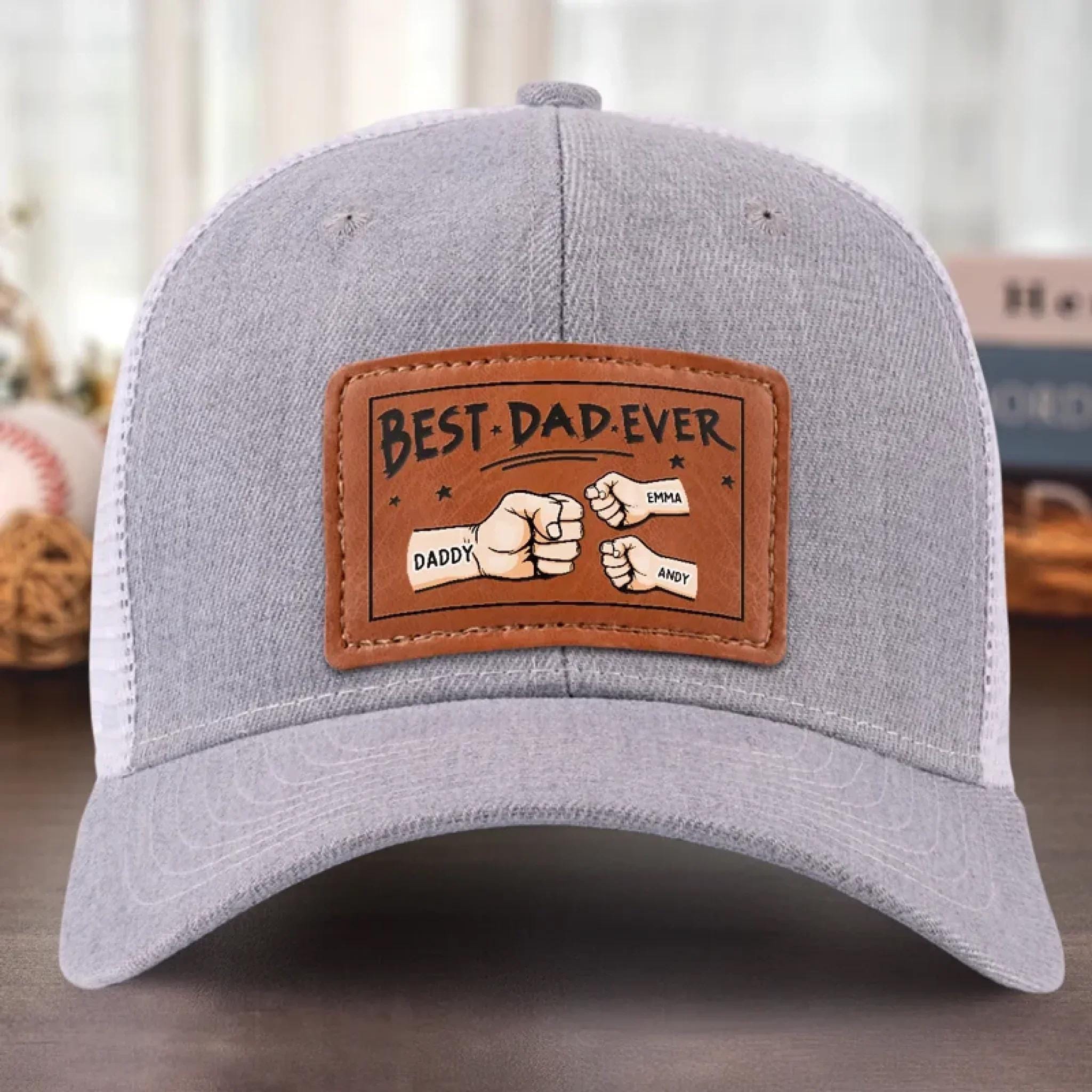 El mejor papá del mundo - Sombrero de cuero personalizado con parche para la familia - Regalo para papá, abuelo, sombrero de cuero, sombrero para el Día del Padre, regalo para el abuelo