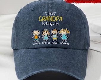 This Grandpa Makes Us Colorful Personalized Vintage Washed Denim Cap, Custom Grandpa Hat, Grandkids Name Gift, Father's Day Cap