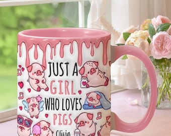 Just A Girl Who Loves Pigs Personalized Pig Lover Accent Mug, Pig Lover Gift, Funny Pig Mug, Cute Pig Gift For Pig Lover Mug, Pig Coffee Mug
