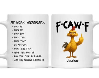 FCAWF Work Vocabulary Personalized Coffee Mug, Custom Chicken Mug, Funny Coworker Gift, Sarcastic Office Cup, Boss Employee Gift