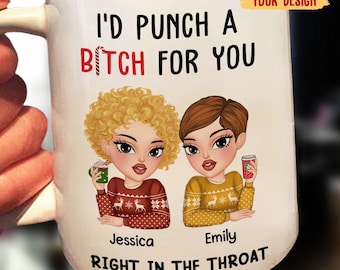 Taza de café personalizada Punch A Bitch For You My Bestie, regalo de amistad, regalo divertido para amigas, hermanas, mejores amigas, regalos de cumpleaños