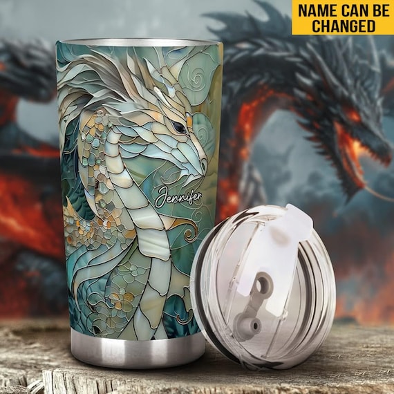 Love Dragons Personalized Dragon Tumbler, Mosaic Artistic Dragon Lover Travel Mug, Blue Dragon Tumbler, Gift for Dad, Custom Travel Mug 2025