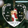 Couple Sideview My Favorite Place In The World Custom Glass Ornament Heart Shaped,  Christmas  Gift For Husband Wife Boyfriend Girlfriend