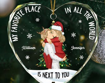 Couple Sideview My Favorite Place In The World Custom Glass Ornament, Gift For Husband Wife Boyfriend Girlfriend, Christmas Ornament Gift