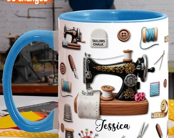 Stunning Sewing Machine Personalized Sewing Accent Mug, Sewing Gift 2025, Custom Sewing Cup, Sewing Gifts For Women, Gifts For Sewing Lovers