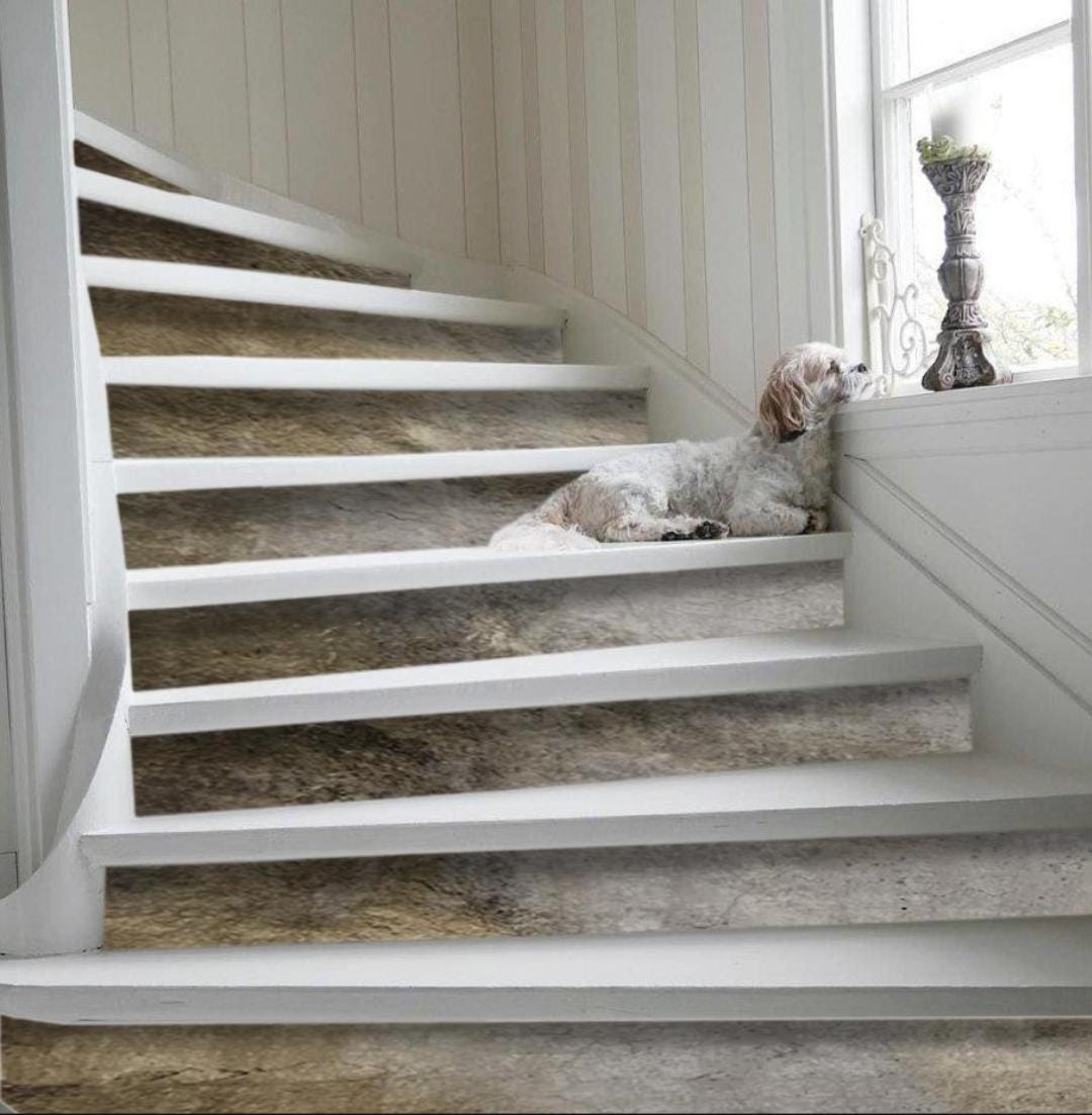 Removable old stair riser sticker set, beige grunge stone pattern, peel and stick, stair riser decals for cave, self adhesive vintage decals