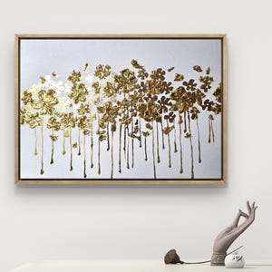 Gold Floral Wall Art | Modern Abstract Flower Painting with Gold Leaf | Elegant Textured Canvas Art for Living Room & Bedroom Décor