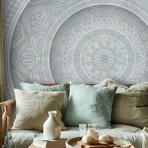 Carta da parati Mandala Modello mandala boho astratto Murales per camera da letto Monocromatico Minimalista Carta da parati Soggiorno Adesivo personalizzato Rimovibile