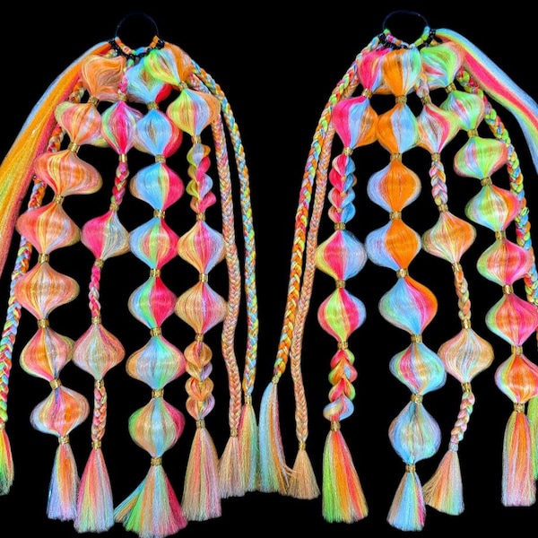Neon Dreams (GLOW) -  UV Reactive Festival Braids, Rave Hair Extensions, Orange Pink Blue Yellow, Tie In, Neon, Edm, EDC Outfit Accessories