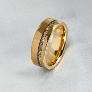 Hammered Gold Foil Tungsten Ring: Unique Wedding Band for Men