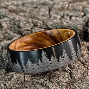 Pine Tree Tungsten Ring, Oak Wood Ring, Christmas Tree Ring ,Personalized ring Promise ring, Anniversary ring, 8mm Men ring, Engagement ring