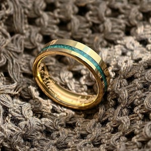 Gold Tungsten Ring with Malachite Inlay, Green Stone Wedding Band, Unique Engagement Ring, Anniversary Gift, Malachite Jewelry, Promise Ring