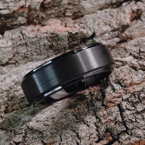 Zwarte wolfraam trouwring, zwarte trouwring, 8 mm wolfraamring, hardmetalen wolfraamring, jubileumband, heren en dames, gepersonaliseerde ring