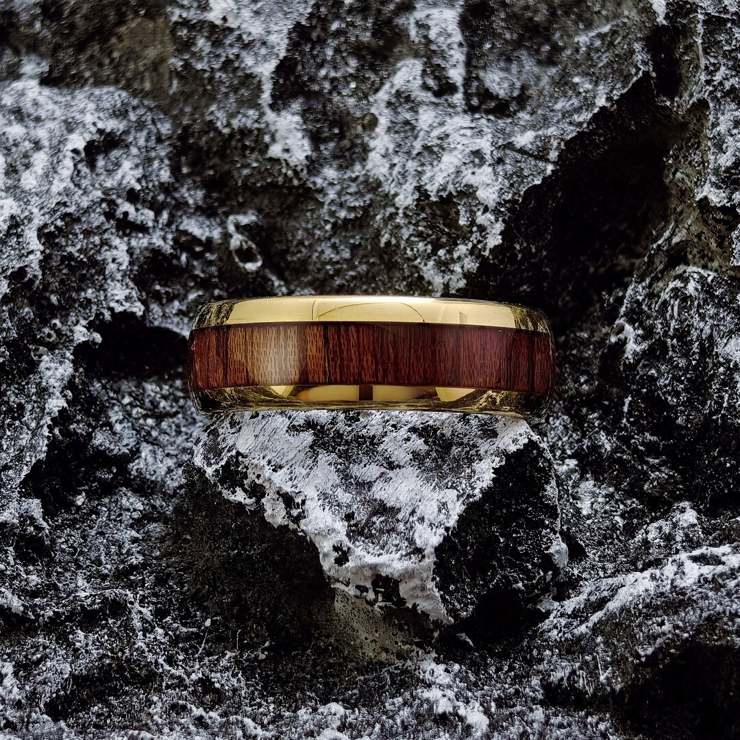 Barrel Ring Whiskey Barrel Ring With Wood Inlay, Unique Wedding Band Mens ...