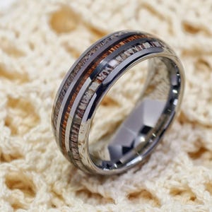 Whiskey barrel wood ring, Tungsten Wedding Band, Deer Antler, Engagement Ring, Anniversary Gift, men’s wedding band, unique grooms ring