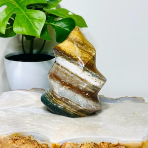 Mini Polychrome Jasper Flame | Earthy Striations in Yellow, Green and Brown | Approx. Weight: 0.7 lb