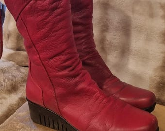 Red leather boots
