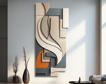 3D Wooden Wall Sculpture: Large Minimalist Art Decor