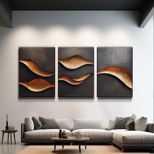 Black And Golden Wooden sculpture, Large 3D Vision Wall Art, Timeless Design, Wooden Wall Decor, Minimalist art piece, Contemporary wall art
