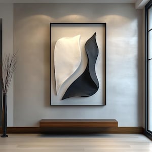 Black And White Wooden sculpture, Large 3D Vision Wall Art, Timeless Design, Wooden Wall Decor, Minimalist art piece, Contemporary wall art
