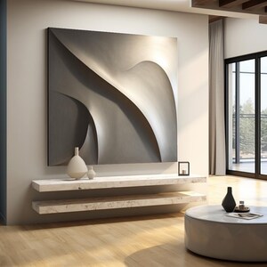 Grey Wooden 3D Wall Sculpture: Large Minimalist Art image 2