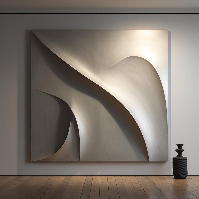 Grey Wooden 3D Wall Sculpture: Large Minimalist Art image 6