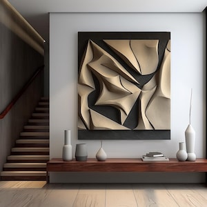 Beige And Black Wooden sculpture, Large 3D Vision Wall Art, Timeless Design, Wooden Wall Decor, Minimalist art piece, Contemporary wall art