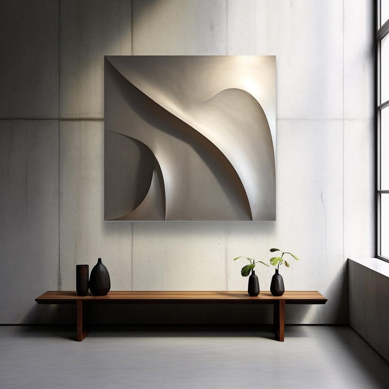 Grey Wooden 3D Wall Sculpture: Large Minimalist Art image 3