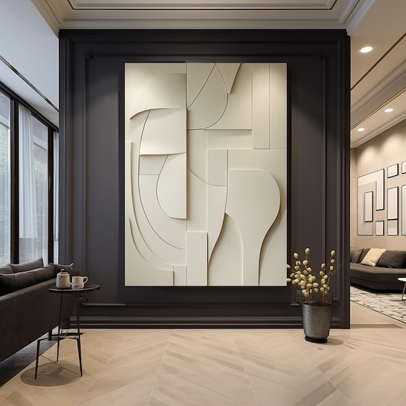 White Wooden 3D Wall Sculpture: Large Minimalist Art