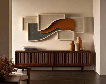 3D Wooden Wall Sculpture – Modern Boho Living Room Art