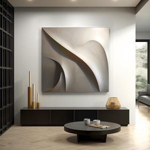 Grey Wooden 3D Wall Sculpture: Large Minimalist Art image 4