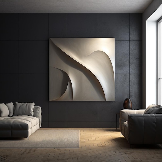 Grey Wooden 3D Wall Sculpture: Large Minimalist Art