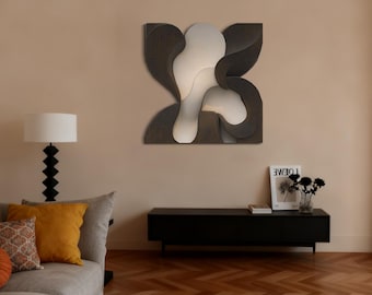 Escultura de pared de madera en capas hecha a mano, decoración minimalista moderna