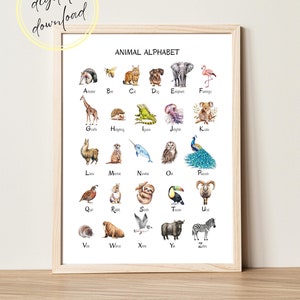 Animal Alphabet Poster, Animal ABC Poster, Kids Alphabet Wall Art, Digital Download, Educational Poster